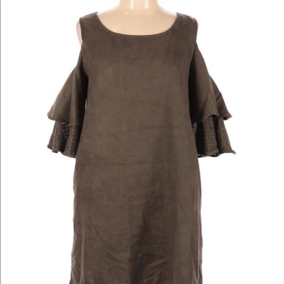 ADELINE large NWT olive suede cold shoulder dress - Picture 2 of 8